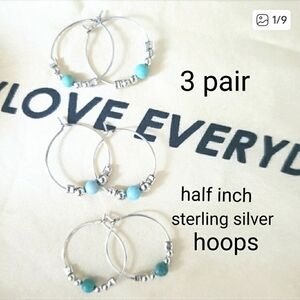 Turquoise And Sterling Silver 3pair Hoops